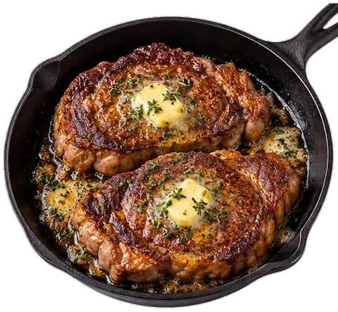 Skillet Ribeye Steaks with its ingredients