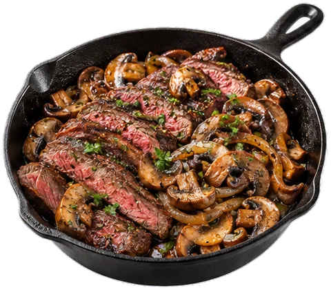 Skillet Steak with Mushrooms with its ingredients