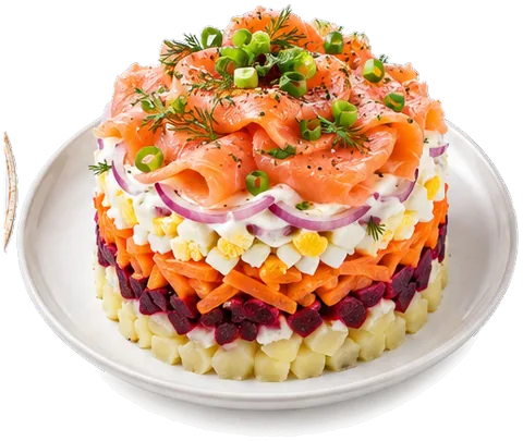 Smoked Salmon Layered Salad with its ingredients