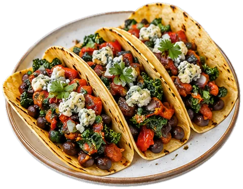 Smoky Beans and Greens Tacos with its ingredients