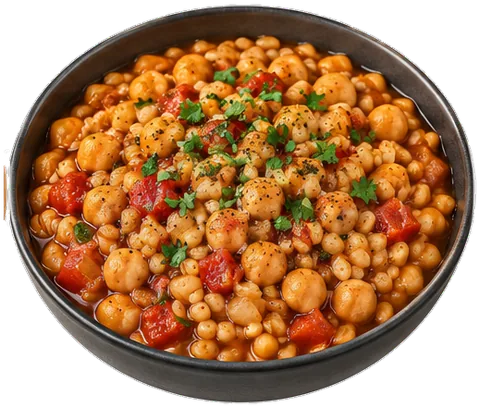 Smoky Chickpea Barley Risotto with its ingredients