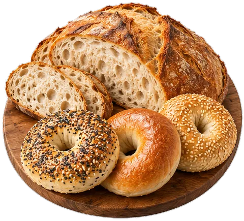 Sourdough Bread with bagels with its ingredients