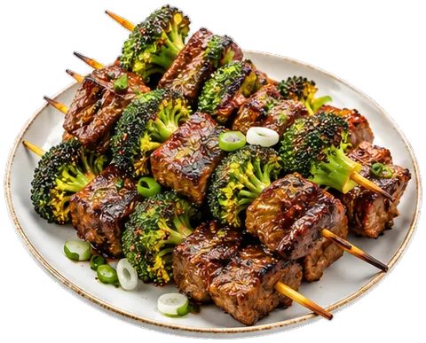Soy-Marinated Beef Broccoli Skewers with its ingredients