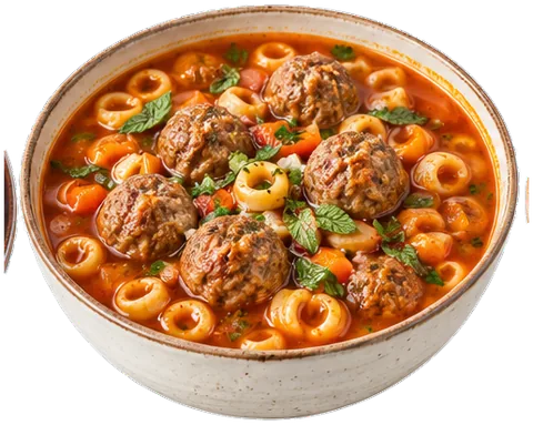 Spaghetti Hoop Meatball Soup with its ingredients