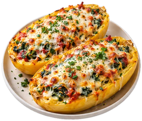Spaghetti Squash Lasagna Boats with its ingredients