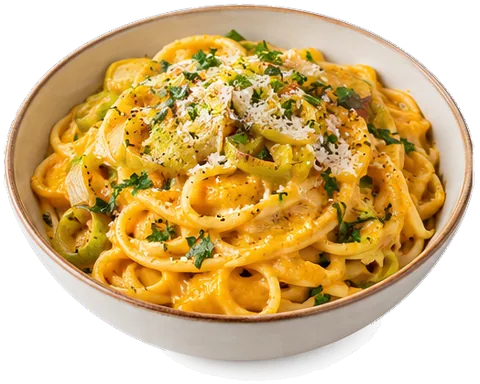 Spaghetti with Butternut Leek Sauce with its ingredients