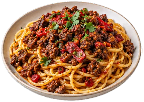 Spaghetti with Chipotle Beef with its ingredients