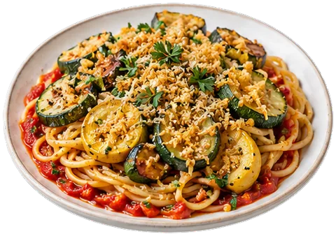 Spaghetti with Crispy Zucchini with its ingredients