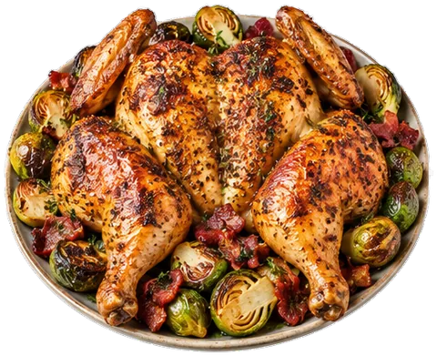 Spatchcocked Roast Chicken with its ingredients