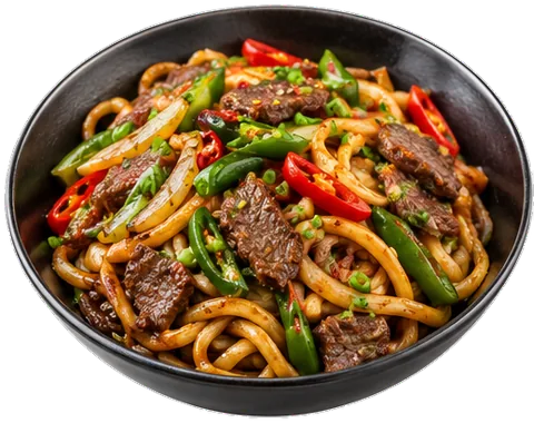 Spicy Beef Hokkien Noodles with its ingredients