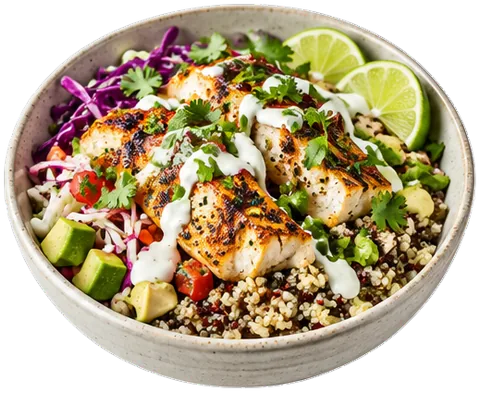 Spicy Fish Taco Bowls with its ingredients