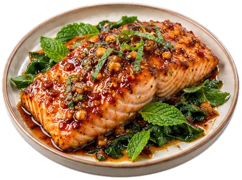 Spicy Glazed Salmon with its ingredients
