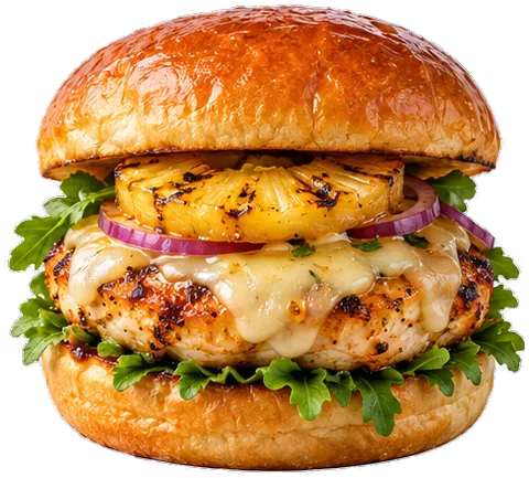 Spicy Hawaiian Chicken Burgers with its ingredients