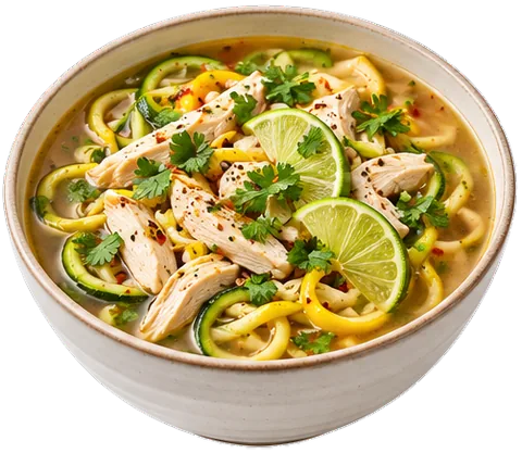 Spicy Lime Chicken Zoodle Soup with its ingredients