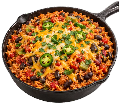 Spicy Mexican Rice Skillet with its ingredients