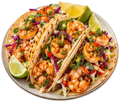 Spicy Shrimp Cabbage Tacos with its ingredients