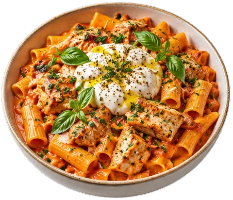 Spicy Vodka Burrata Pasta with its ingredients
