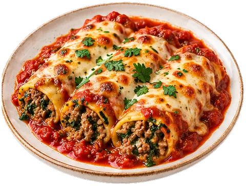 Spinach Beef Cannelloni with its ingredients