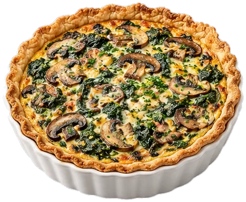 Spinach Mushroom Quiche with its ingredients
