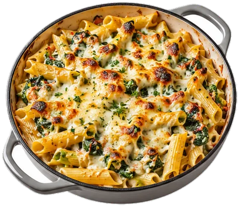 Spinach Ricotta Penne Bake with its ingredients