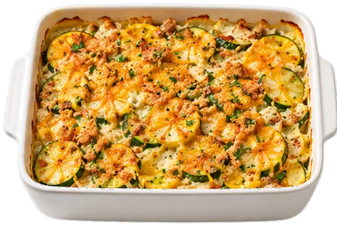 Squash Casserole with its ingredients