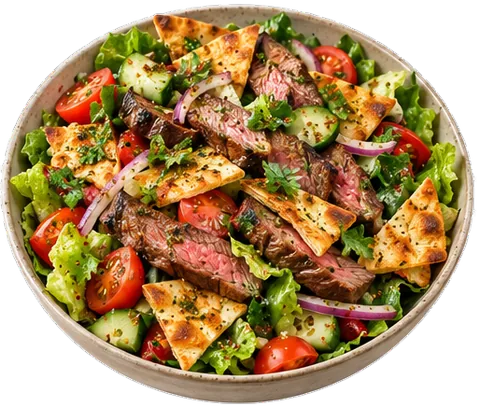 Steak Fattoush Salad with its ingredients