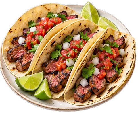 Steak Tacos with beef steak (sirloin with its ingredients