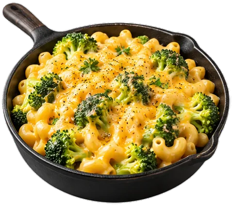 Stovetop Broccoli Mac and Cheese with its ingredients