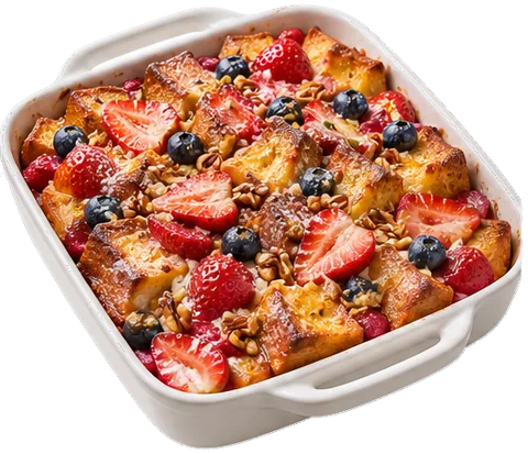 Strawberry French Toast Casserole with its ingredients