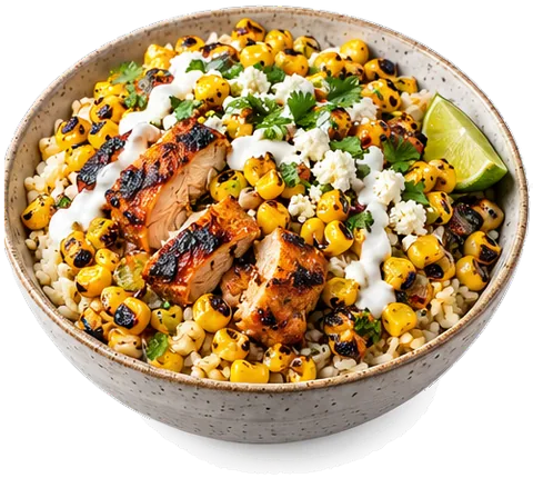 Street Corn Chicken Rice Bowls with its ingredients