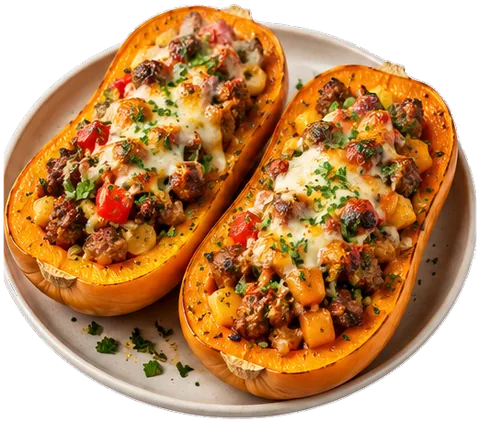 Stuffed Butternut Squash with Sausage with its ingredients