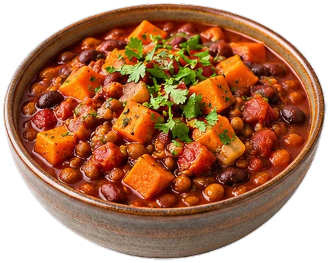 Sweet Potato Bean Chili with canned tomatoes with its ingredients