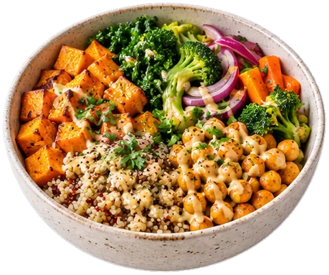Sweet Potato Chickpea Buddha Bowls with its ingredients