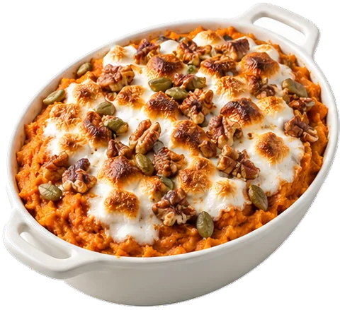 Sweet Potato Marshmallow Casserole with its ingredients