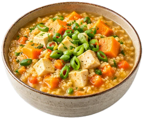 Sweet Potato Millet Congee with its ingredients