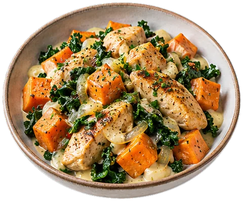 Sweet Potato with Cashew Cream with its ingredients