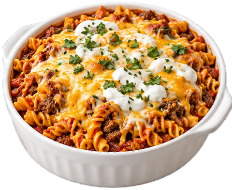 Taco Pasta Casserole with its ingredients