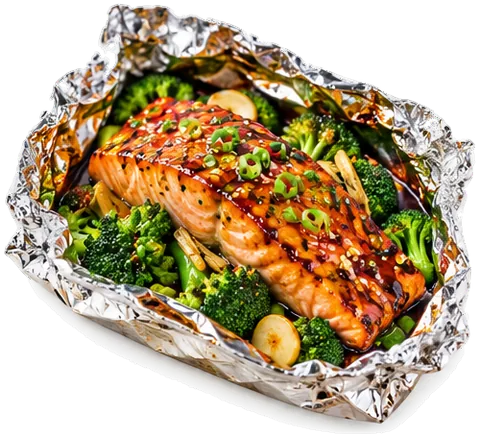 Teriyaki Salmon Parcels with its ingredients