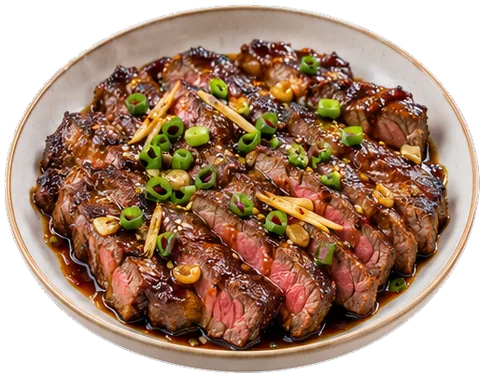 Teriyaki Steak with its ingredients
