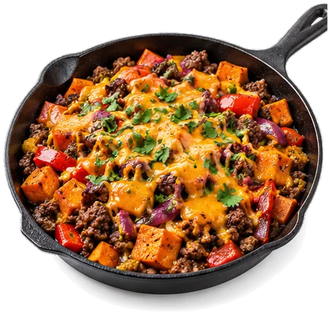 Tex-Mex Beef Sweet Potato Skillet with its ingredients