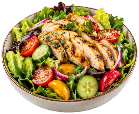 Thai Chicken Salad with cherry and grape tomatoes with its ingredients
