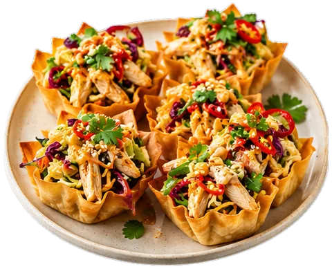 Thai Chicken Salad Wonton Cups with its ingredients
