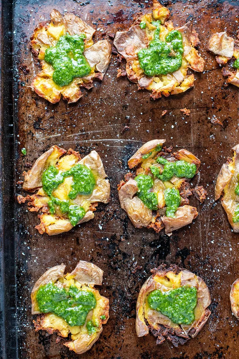 Smashed Potatoes with fresh herbs (cilantro