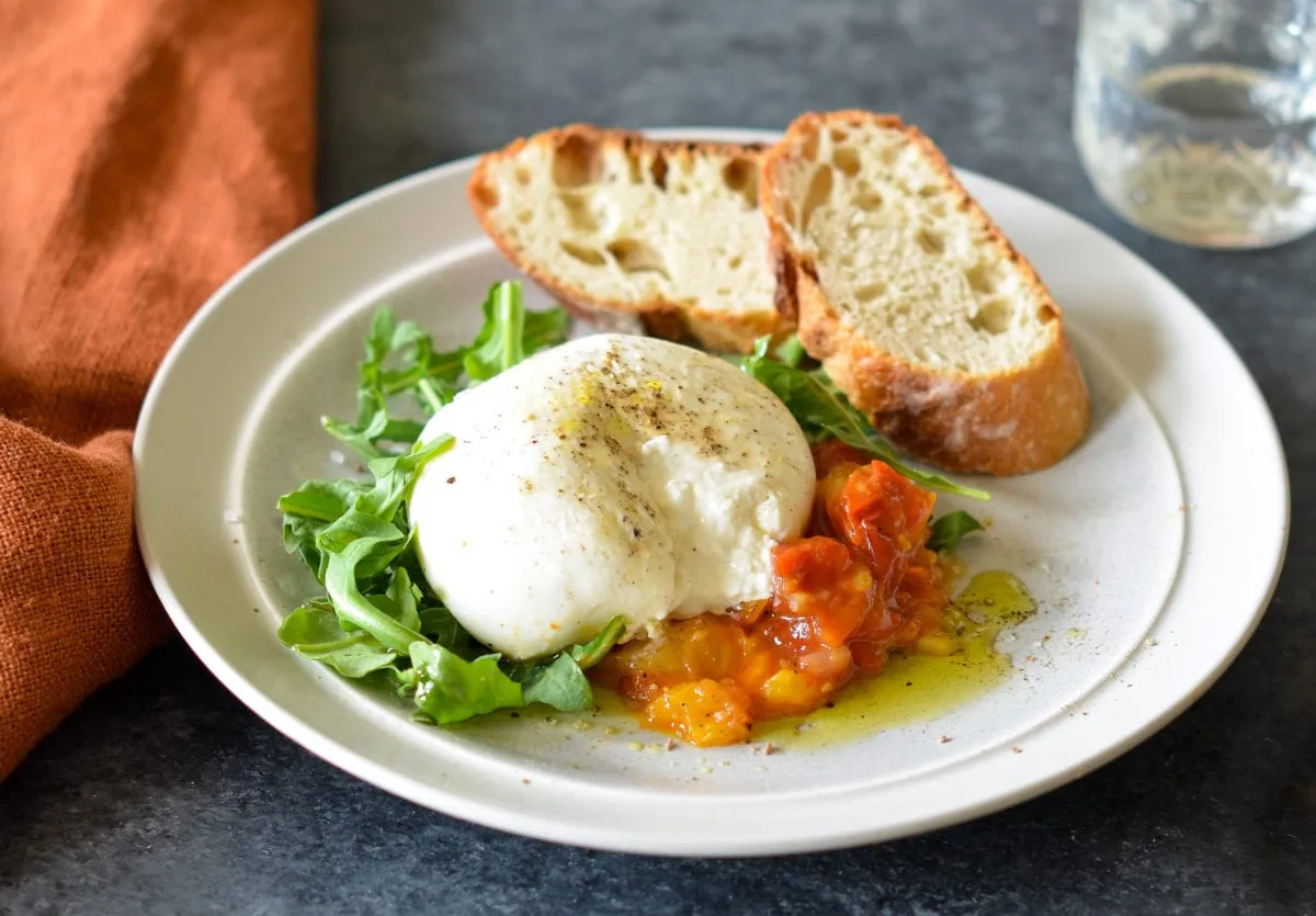 Burrata with Tomato Peach Relish