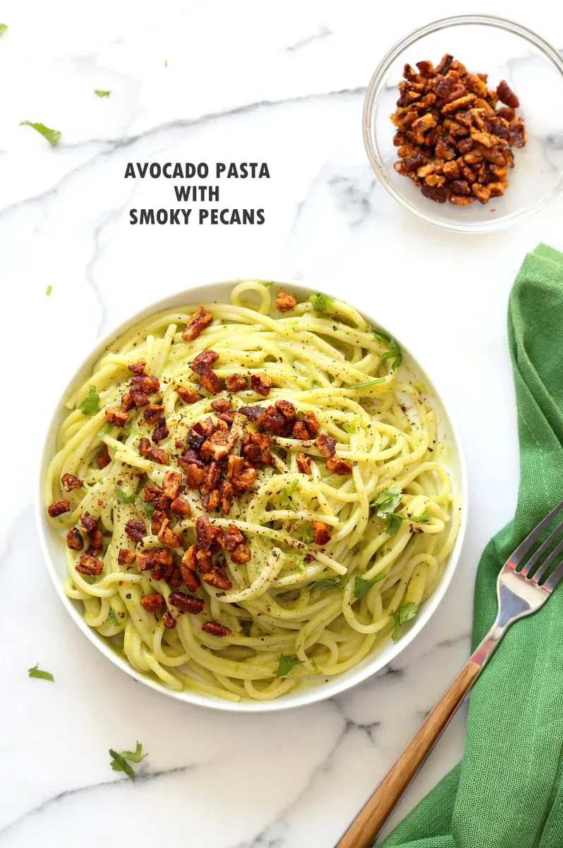 Avocado Pasta with Pecans