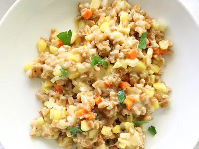 Sweet Corn Gouda Farro Risotto