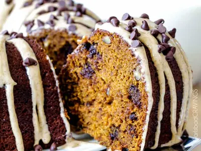Pumpkin Bundt Cake with chocolate chips and baking chocolate