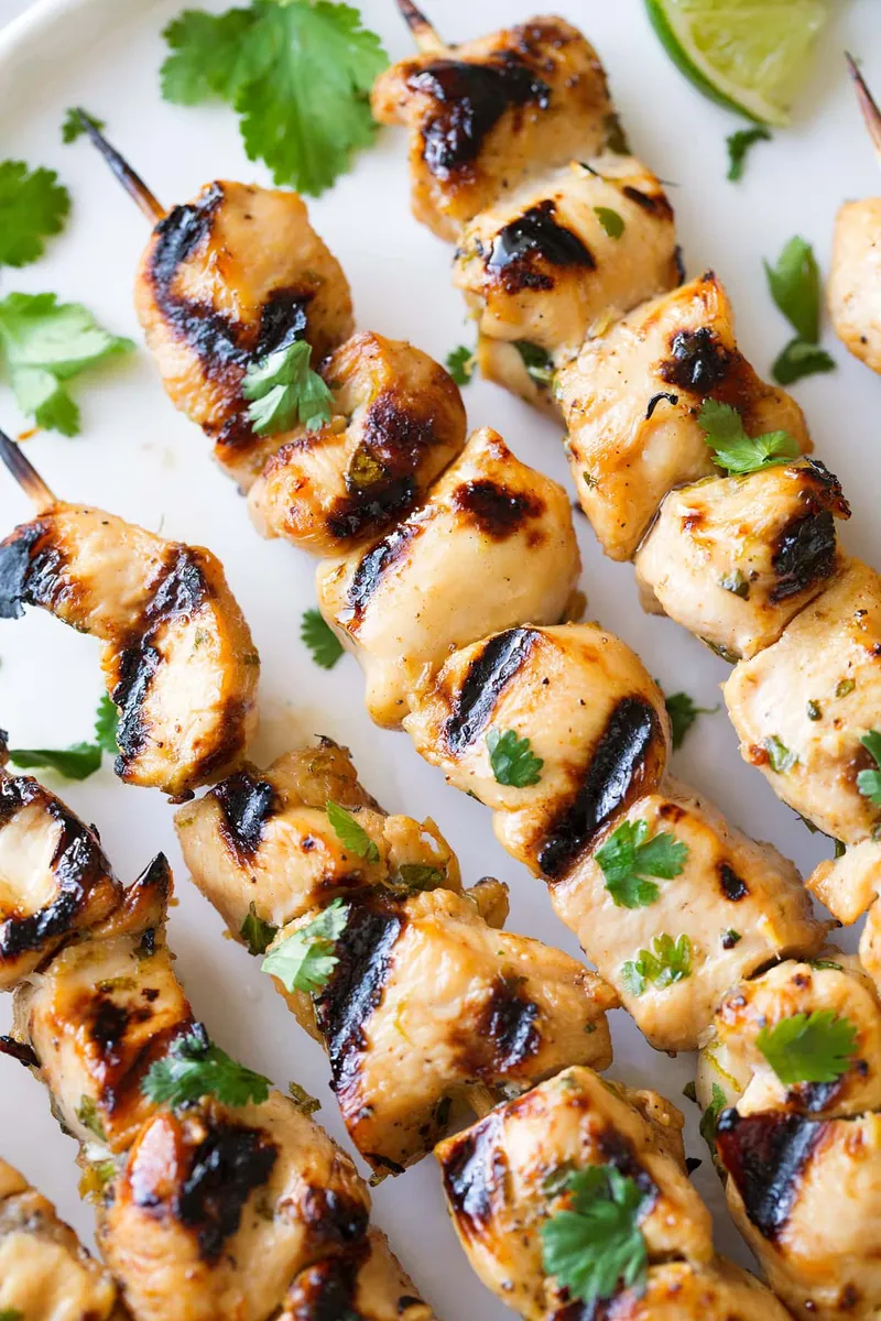 Honey Lime Chicken Skewers with fresh ginger