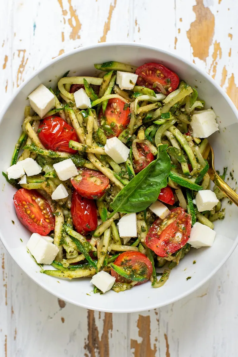 Pesto Zucchini Noodles with mozzarella