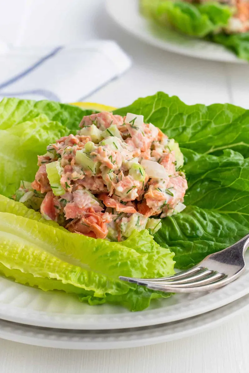Salmon Salad with romaine and salad greens